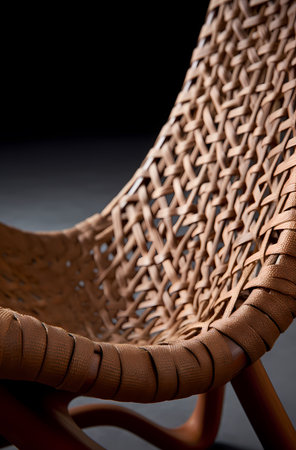 Wicker rattan chair on a black background, close-upの素材