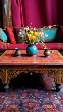 Vase with flowers on the table in the interior of the roomの素材