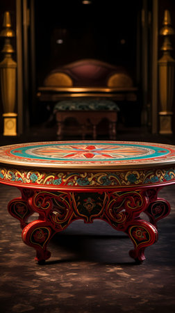 Vintage Antique Round Table in the Dark Room. Retro Style.の素材