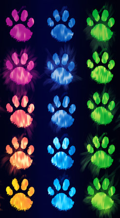 Colorful paw prints on a dark background. Vector illustration for your designの素材