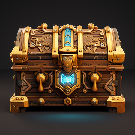 Treasure chest on a dark background. 3d render illustration.の素材