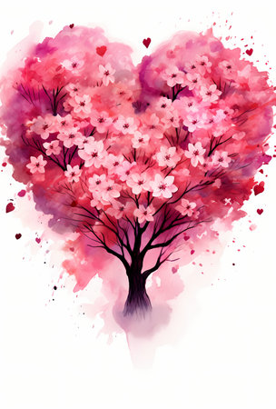 Cherry blossom tree, watercolor painting. Vector illustration.の素材