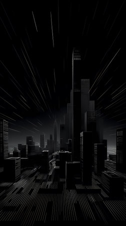 abstract 3d illustration of cityscape in black and white colorsの素材