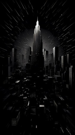 Night cityscape with skyscrapers and stars, 3d renderの素材