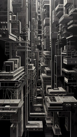 abstract 3d illustration of a modern architecture in black and whiteの素材