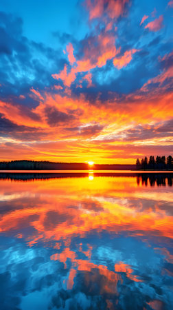 Colorful sunset over the lake. Beautiful sky reflected in water.の素材
