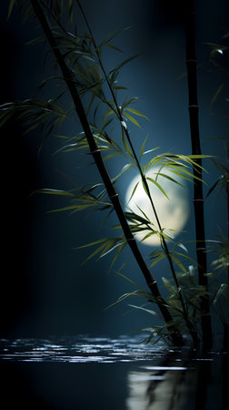 Bamboo in the moonlight on a dark background. 3d renderの素材