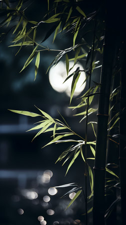 bamboo forest at night with moonlight and bokeh backgroundの素材