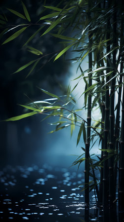 Bamboo forest in the mist. Dark tone. 3d renderingの素材