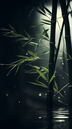 bamboo on a dark background with water drops. creative concept.の素材