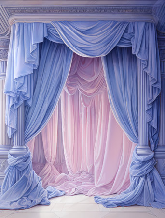 Blue and pink curtains in the interior of the theater. 3d renderの素材