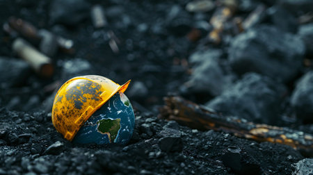 Planet Earth in a burnt hole. Environmental pollution. Global warming.の素材