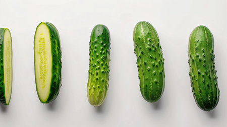 Cucumbers isolated on white background. Flat lay, top viewの素材
