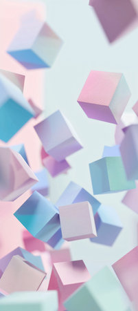 Abstract 3d rendering of chaotic geometric shapes. Flying multicolor cubes. Futuristic background.の素材