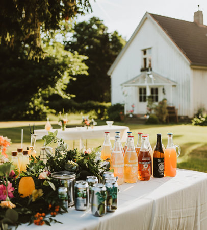 Wedding Ceremony. Wedding Banquet Table Outdoors.の素材