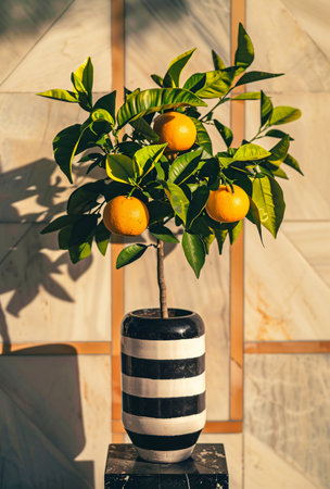 Tangerines on a tree in a vase. Toned.の素材