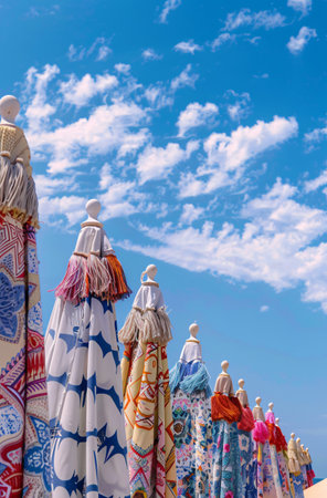 Ukrainian folk embroidery on the background of blue skyの素材