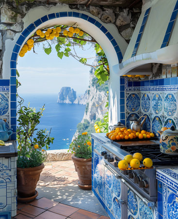 Beautiful view of the sea from the terrace of the houseの素材