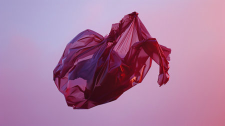 Red crumpled paper flying in the sky. 3d renderingの素材