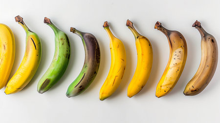 Banana on white background. Flat lay, top view. Healthy food concept.の素材
