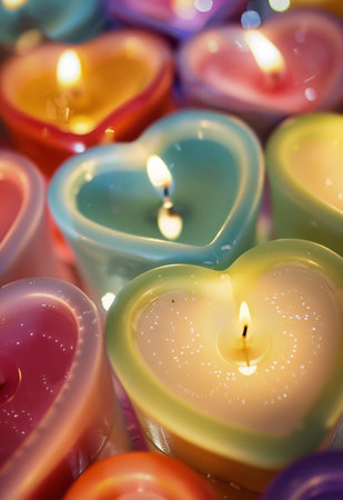 colorful candles in the shape of a heart, shallow depth of fieldの素材