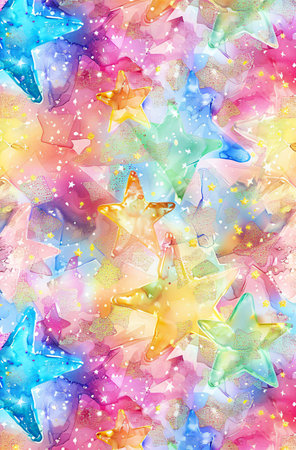 Watercolor seamless pattern with stars and sparkles. Watercolor hand painted background.の素材