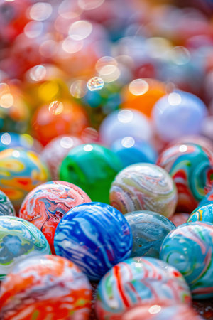 Colorful marbles for sale at a market in Vilnius, Lithuania.の素材
