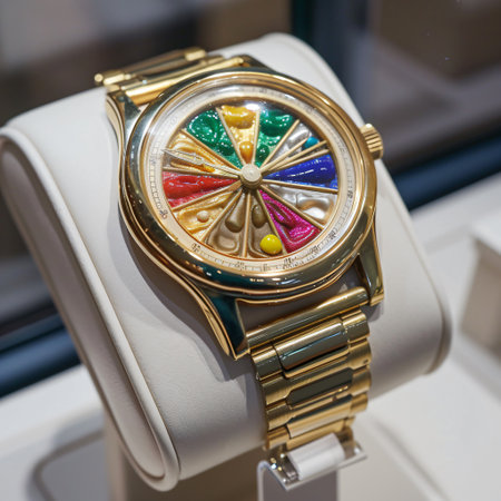 Luxury watches on display in a store window.の素材