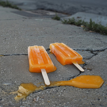 Homemade orange popsicles on the street. Selective focus.の素材