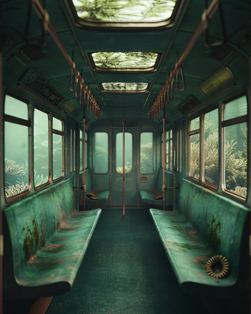 Interior of an old train. 3D rendered Illustration.の素材