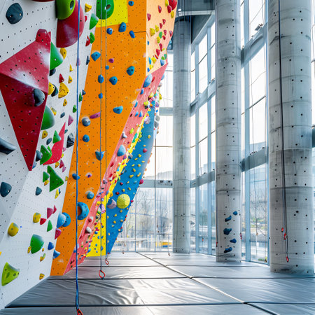 Interior of a modern fitness hall with climbing wall. 3d renderingの素材