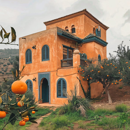 Orange house on the island of Tenerife, Canary Islands, Spainの素材