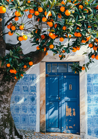 Oranges on a tree in the street of Essaouira, Moroccoの素材