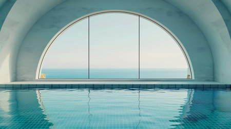 Swimming pool in a modern swimming pool. 3d rendering.の素材