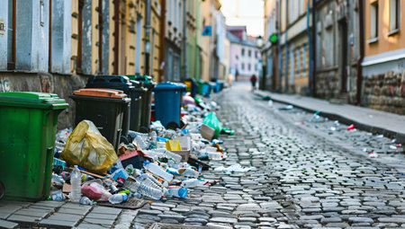 A lot of garbage in the old town of Prague, Czech Republicの素材