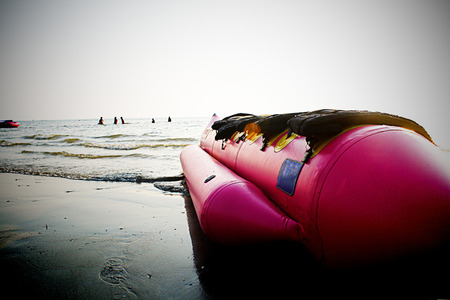 banana boat on the beachの写真素材