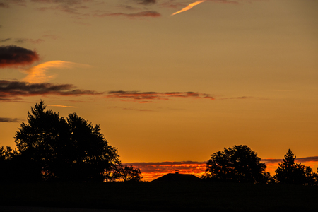 Sunrise and black treesの写真素材