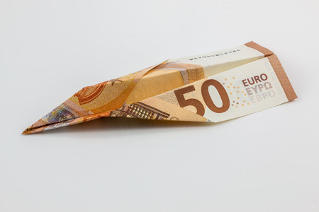 Euro banknotes and white backgroundの写真素材