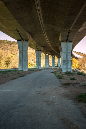 Under a big concrete bridge in Germanyの写真素材