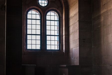 Windows of an old castle made of sandstone