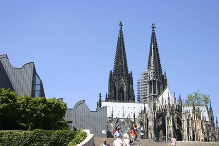 cologne city with the old historic  cologne cathedralの写真素材