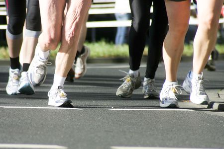 this picture shows details of marathon runnersの写真素材