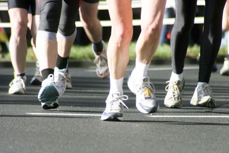 this picture shows details of marathon runnersの写真素材