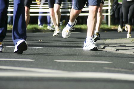 this picture shows details of marathon runnersの写真素材