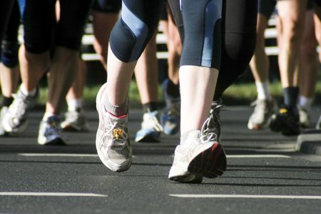 this picture shows details of marathon runnersの写真素材