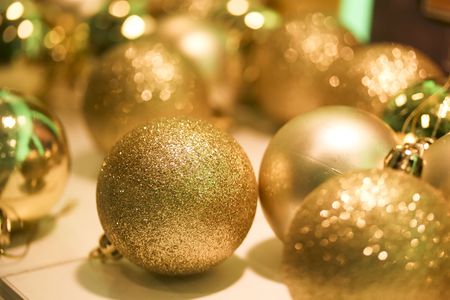 a close up of some christmas baublesの写真素材