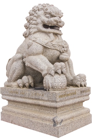 chinese lion statue in white backgroundの写真素材
