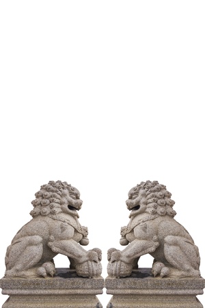 chinese lion statue in white backgroundの写真素材
