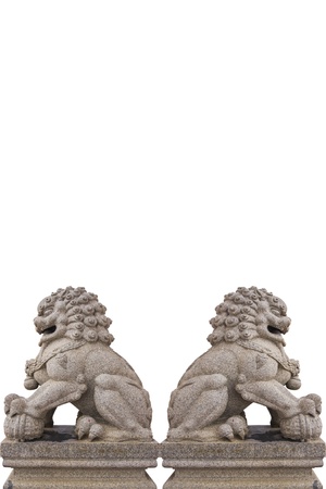 chinese lion statue in white backgroundの写真素材
