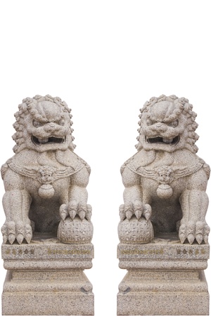 chinese lion statue in white backgroundの写真素材